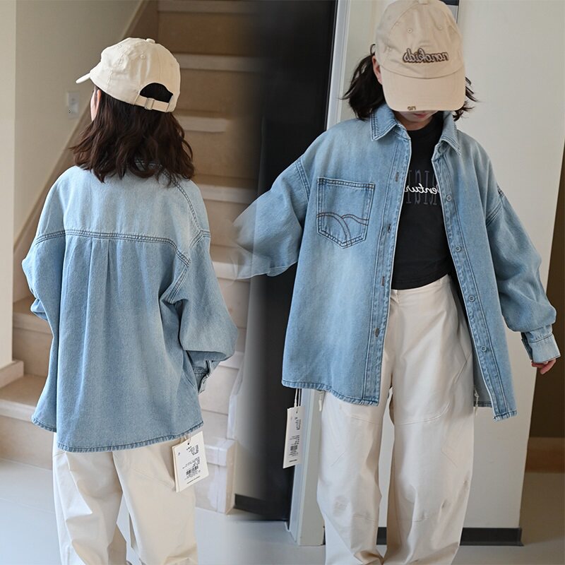 女童牛仔衬衫外套衬衣26春夏长袖洋气儿童男童宽松中大童装休闲潮