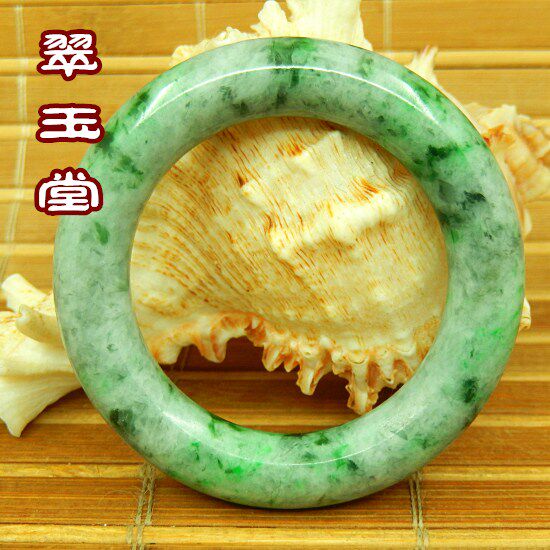 35.5mm翡翠花青老坑种阳绿色花小号孩童手镯 玉原石A货素面袈裟环