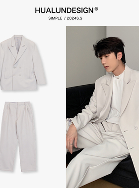 一轩轩轩hlds【首尔林】秋冬韩版双排扣休闲西服外套男百搭套装