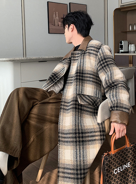 一轩轩hlds【旧金山画展】格纹呢子大衣男冬季夹棉加厚毛呢外套