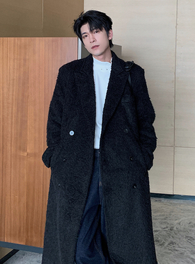 一轩轩hlds【初雪卷卷毛】冬季cleanfit大衣男款加厚毛呢外套男