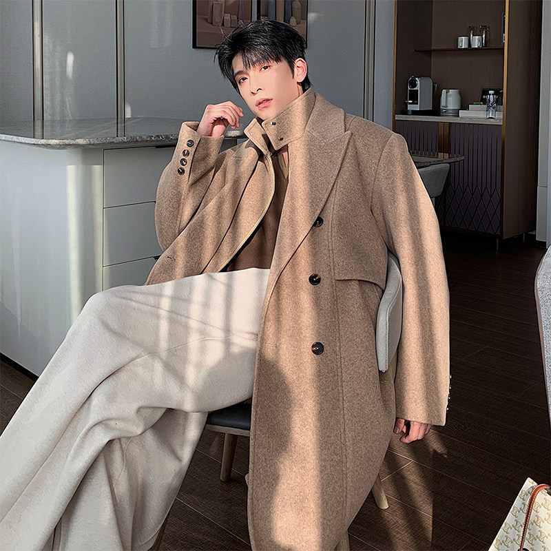 一轩轩hlds【沉香旷野】高级感假两件毛呢外套男中长款加厚大衣,男装,毛呢大衣,淘宝优惠券,粉丝福利购,淘宝优惠卷