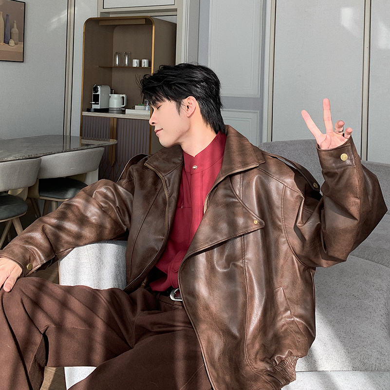 Hualun痞帅秋冬外套男皮衣