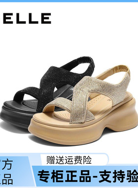 国内专柜正品2025夏款百丽女鞋水钻厚底休闲运动女凉鞋E2W1 E2W1D