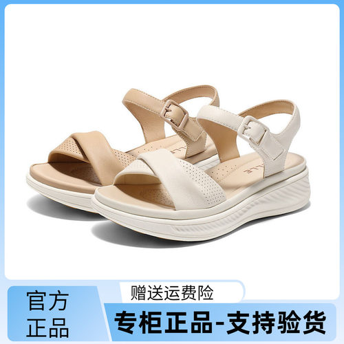 百丽羊皮厚底女凉鞋2025夏款