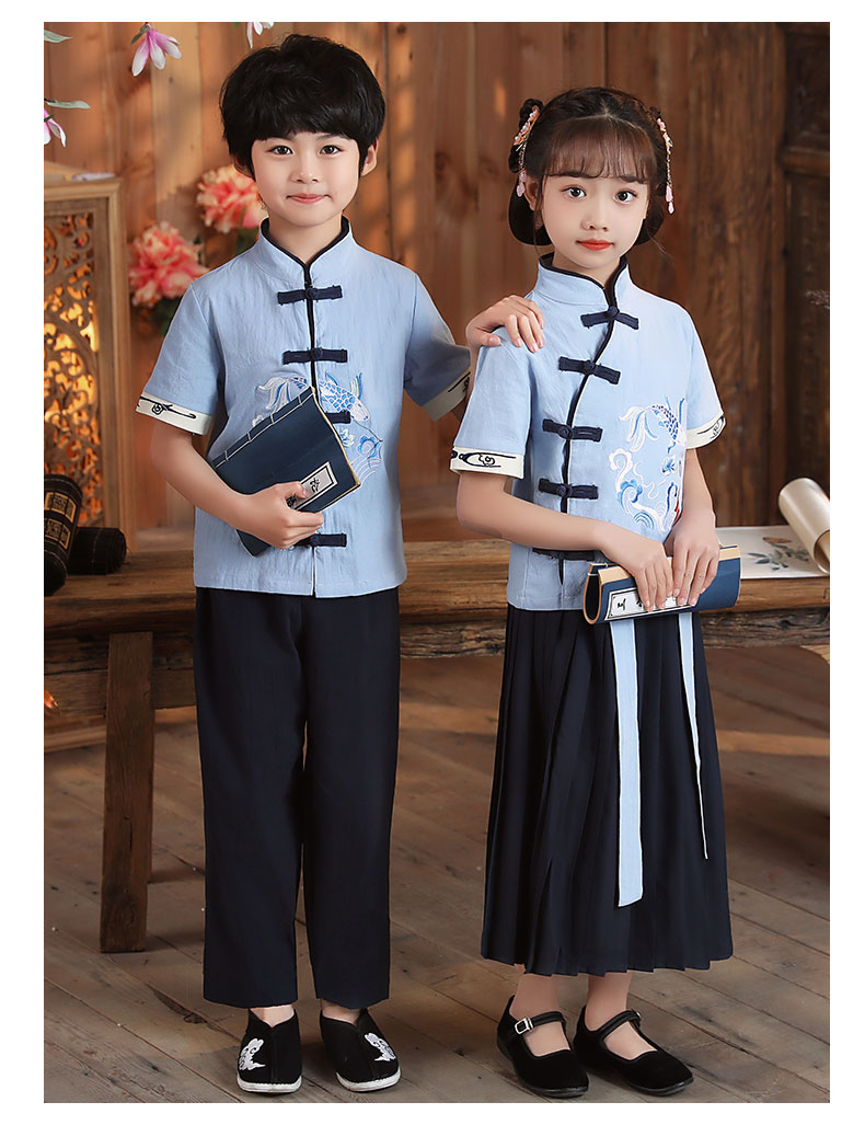 中国风汉服国潮中性夏季可爱儿童中小童六一表演服幼儿园小学套装