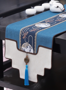 新中式桌旗禅意茶席中国风茶台餐桌茶几旗桌布电视柜长条盖布定制