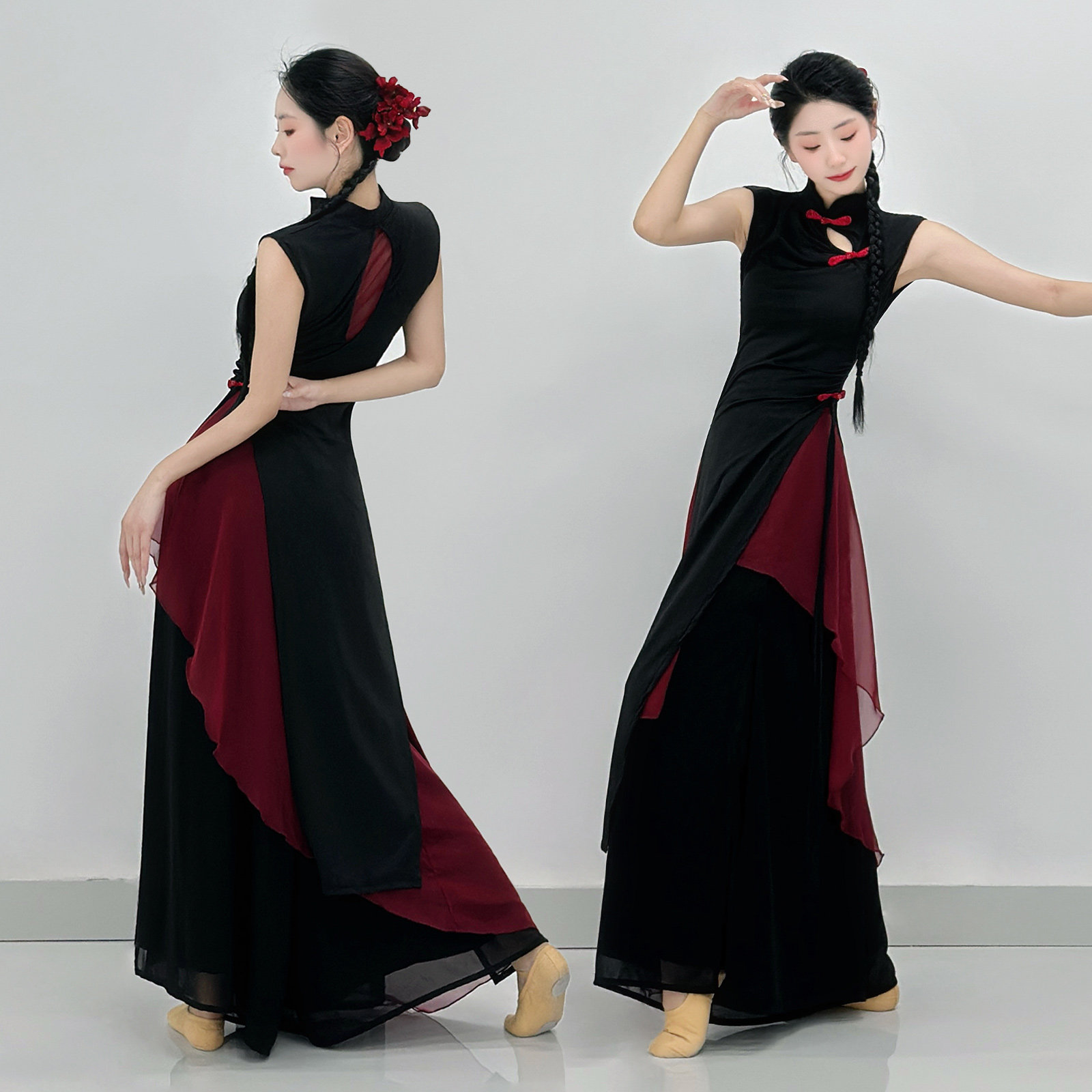 古典舞蹈练功服新中式古风爵士旗袍修身显瘦上衣现代舞蹈服演出服