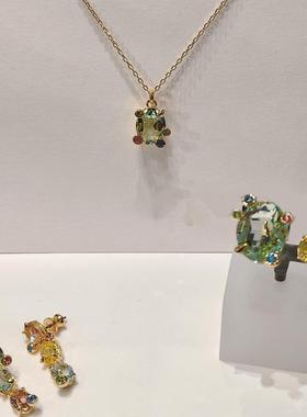 绿色仿水晶高级小众项链耳环手链