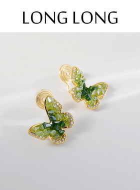 赵露思同款绿色水晶蝴蝶耳环无耳洞女蚊香盘耳夹轻奢高级感耳饰潮