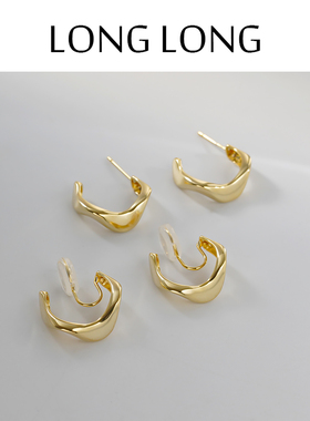 极简金属感不规则亮面电镀真金耳环女无耳洞蚊香盘耳夹气质耳饰潮