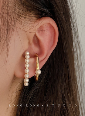 耳挂式耳环女气质珍珠耳骨夹高级感法式耳夹无耳洞耳饰潮茶系简约