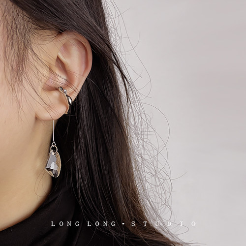 冷淡风耳夹水晶吊坠无痛一体式