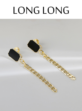 高级感几何链条长款流苏黑白亚克力耳环女无耳洞蚊香盘耳夹跨境饰