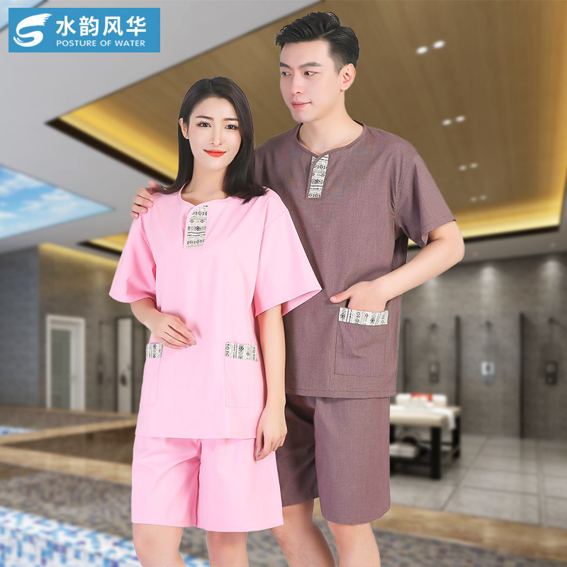 2026新款高档弹力苎麻汗蒸服女款柔软透气情侣大码浴服足疗桑拿服
