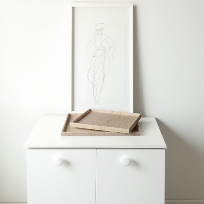 简约侘寂风天然洞石大理石香薰蜡烛托盘摆件客厅家居浴室收纳