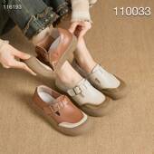 新款 头层牛皮包头单鞋 软底软面 110033春季 复古休闲女鞋