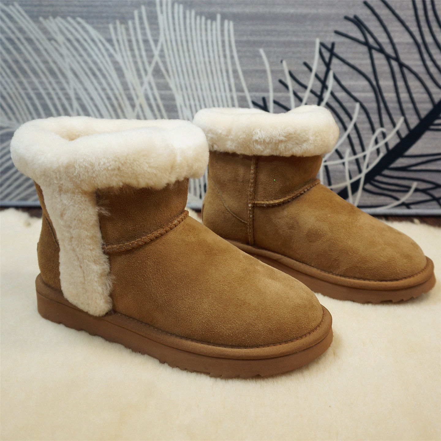 27-13C短筒靴 新款真皮羊皮毛一体女士雪地靴冬季保暖靴