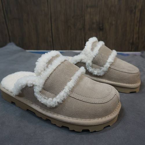 28-3包头拖鞋秋冬新款真皮牛皮羊毛女士拖鞋 毛毛鞋