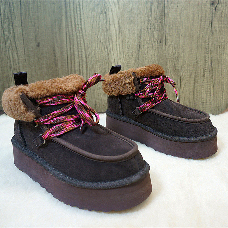 1-17 真皮牛皮羊毛女士雪地靴 松糕底系带女棉靴 冬季新款,女鞋,时尚雪地靴,淘宝优惠券,粉丝福利购,淘宝优惠卷