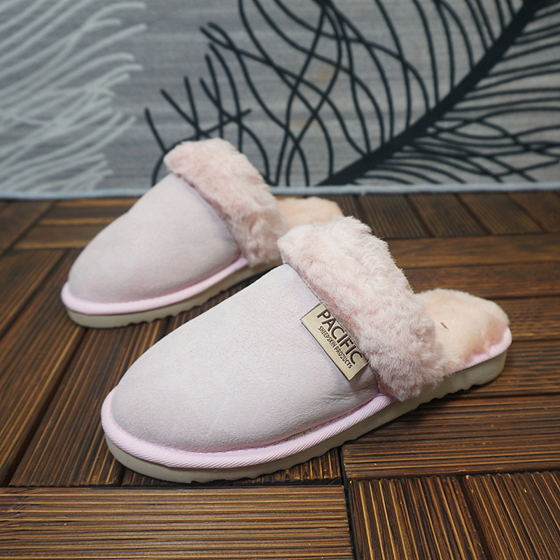 91-1冬季保暖真皮羊皮毛一体包头拖鞋 平跟女拖家居拖鞋