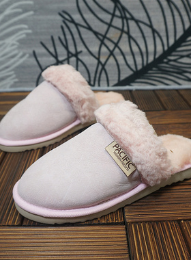 91-1冬季保暖真皮羊皮毛一体包头拖鞋 平跟女拖家居拖鞋