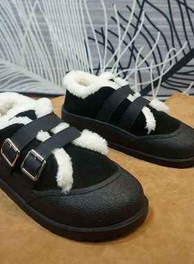 21-18牛皮真皮羊毛女士雪地靴冬季新款保暖皮带扣女靴棉靴