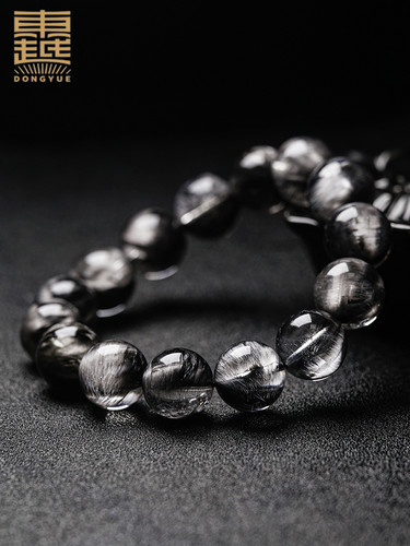 天然黑银钛晶手链男女单圈多圈