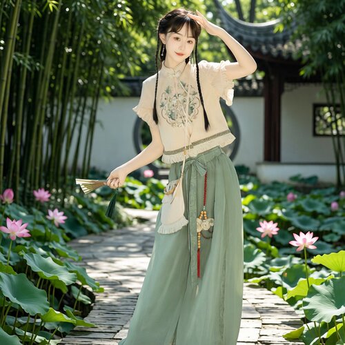 寻瑶草原创改良汉服女新中式中国风日常汉元素上衣灯笼裤春夏套装
