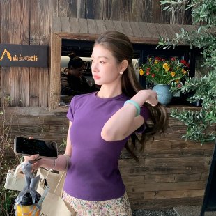 碎花显瘦A字短裙两件套套装 Y.JIA T恤 瘦瘦百搭圆领正肩短袖 伊嘉