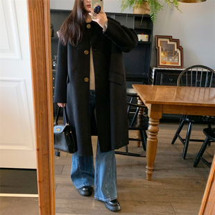 大表姐款ER~复古大铜扣A字廓形翻领双面羊毛呢大衣