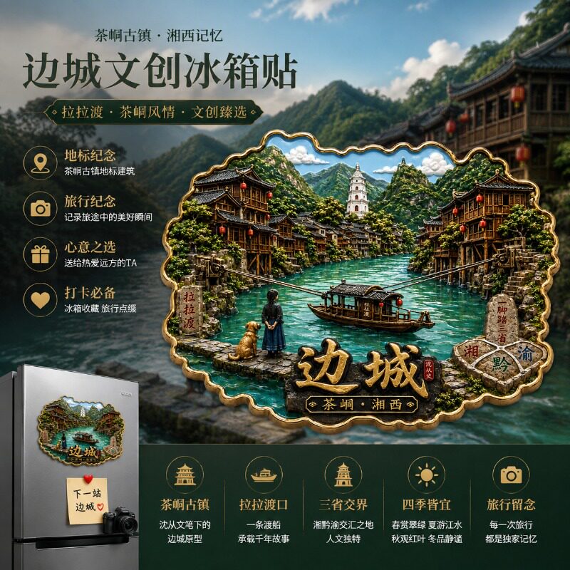 边城茶峒文创金属磁吸冰箱贴沈从文古镇旅游纪念品打卡伴手礼物