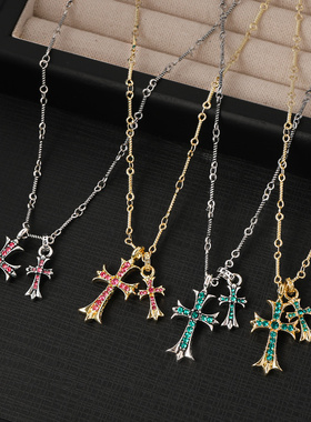 k罗星锁骨链水钻大小双十字架