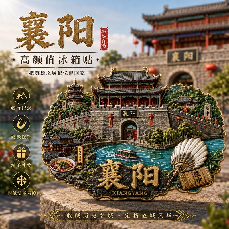 襄阳古城地标金属磁吸冰箱贴湖北特色文创旅行打卡居家装饰小礼品