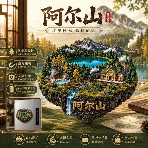 内蒙古阿尔山火车站天池金属磁吸冰箱贴林海文创旅游打卡伴手礼品