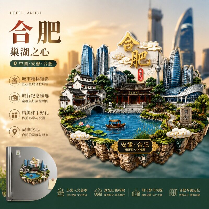 安徽合肥悬浮岛文创金属磁吸冰箱贴文旅城市周边精致纪念品伴手礼