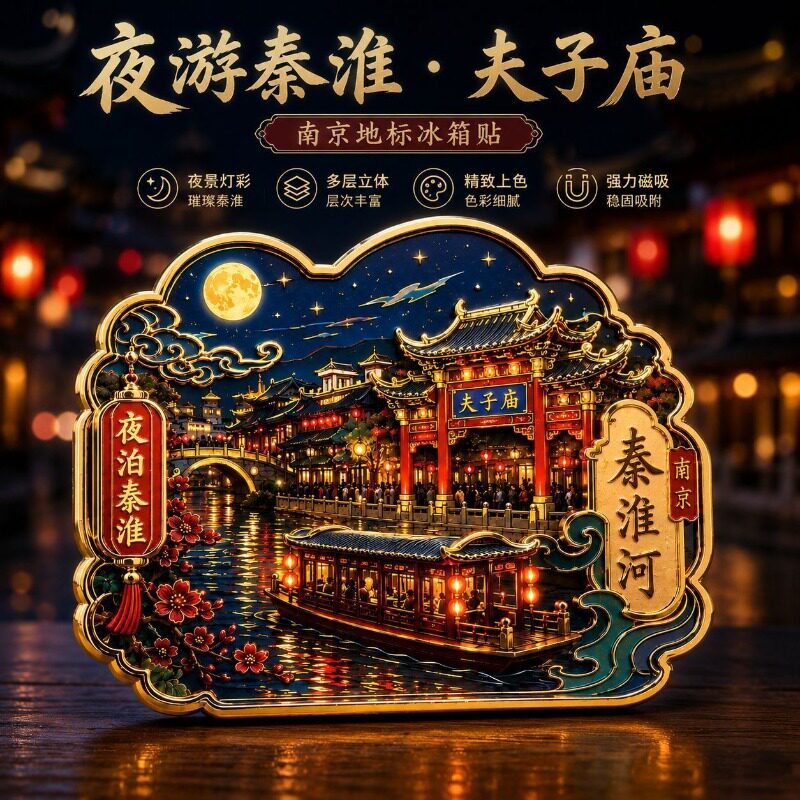 南京夫子庙秦淮河主题文创金属磁吸冰箱贴旅游景点纪念品伴手礼物