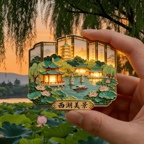 杭州西湖美景文创金属磁吸冰箱贴2026新款旅游文化精致纪念品礼物