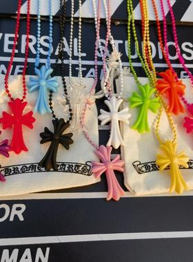 潮流百搭K罗心彩色树脂CH十字架项链青山20周年限定明星款气质ins