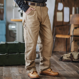 男阿美咔叽水洗复古直筒长裤 靛海 裤 重磅B01帆布双膝伐木工装 美式