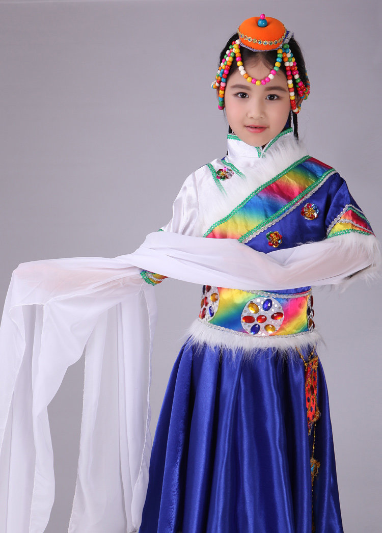 儿童水袖长袖藏族舞蹈服装女装演出长裙演出服饰民族舞台表演服装