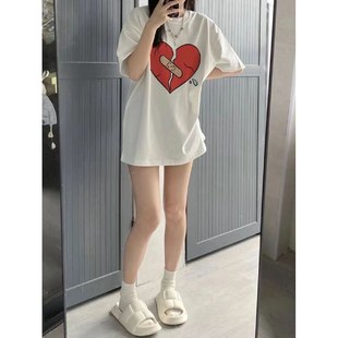 欧美高街纯棉hiphop法式印花短袖t恤女ins潮夏设计感小众BF风上衣