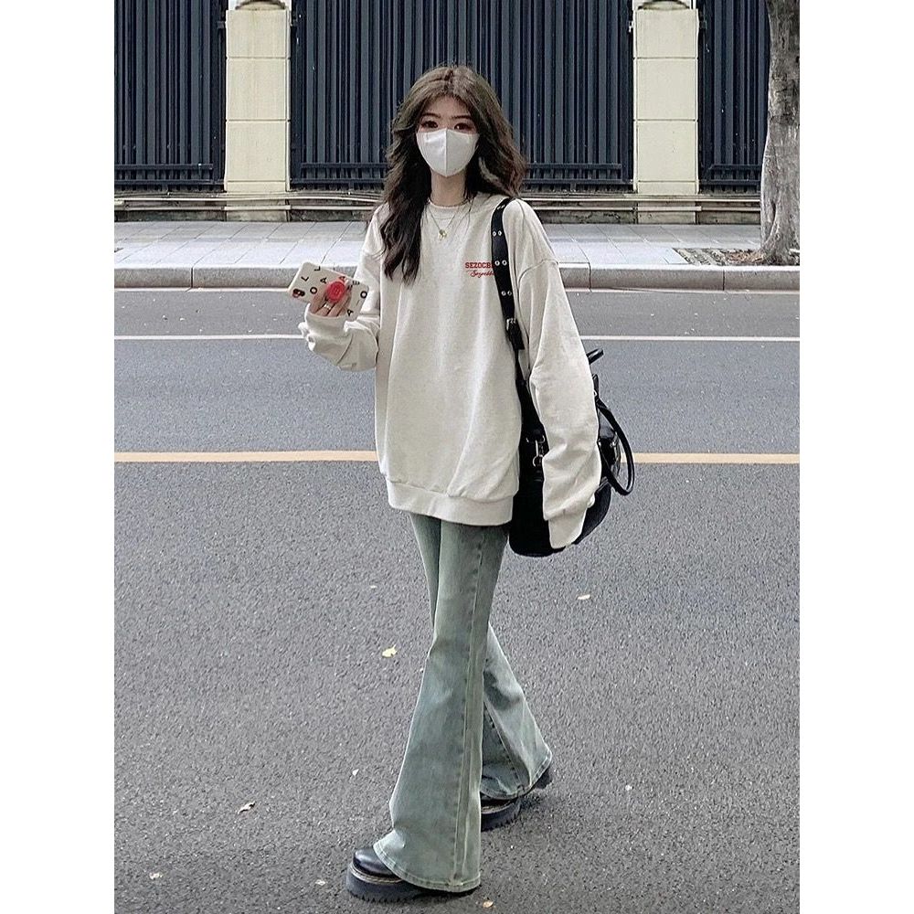 美式圆领卫衣女新款2024春秋季今年流行穿搭薄款韩版宽松上衣女潮图片