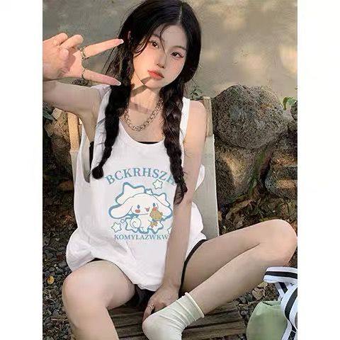 内搭叠穿露白边中长款吊带背心女夏装纯棉打底衫无袖白色t恤ins潮