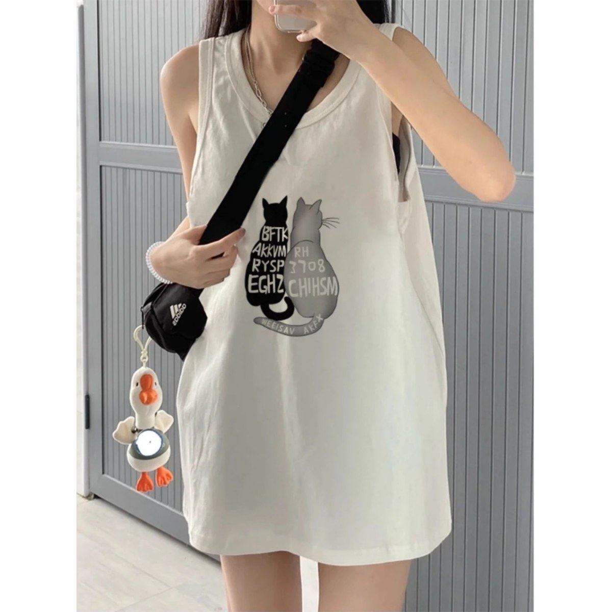 2024夏季新款背心t恤外穿女装白色宽松中长款纯棉无袖吊带上衣ins