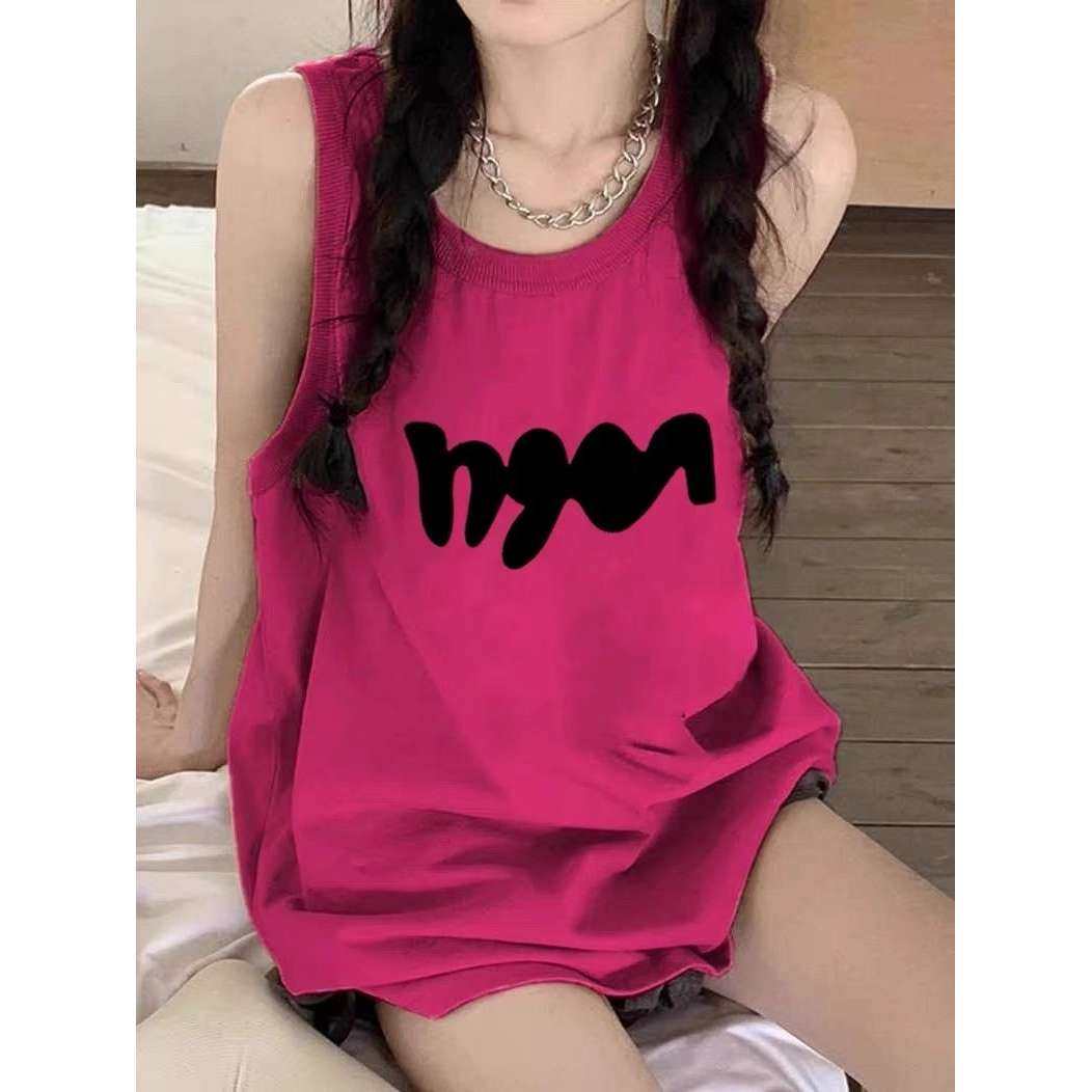 超火宽松背心上衣潮夏季玫红色显白中长款纯棉无袖吊带t恤衫女生,女装/女士精品,背心吊带,淘宝优惠券,粉丝福利购,淘宝优惠卷