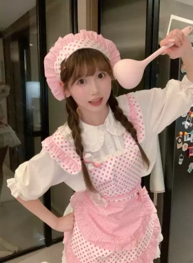 甜美粉嫩小厨娘围裙COS服万圣节