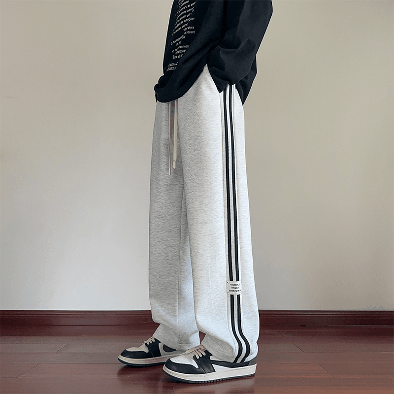 藏青色条纹拼接裤子男秋季美式小众撞色棉质阔腿裤青少年运动卫裤,男装,卫裤,淘宝优惠券,粉丝福利购,淘宝优惠卷