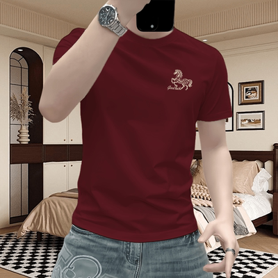 潮牌修身型常规款短袖T恤男修身印花圆领百搭凉感上衣