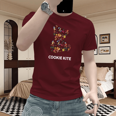 修身型个性小熊印花短袖T恤男潮流卡通风圆领百搭体恤衫